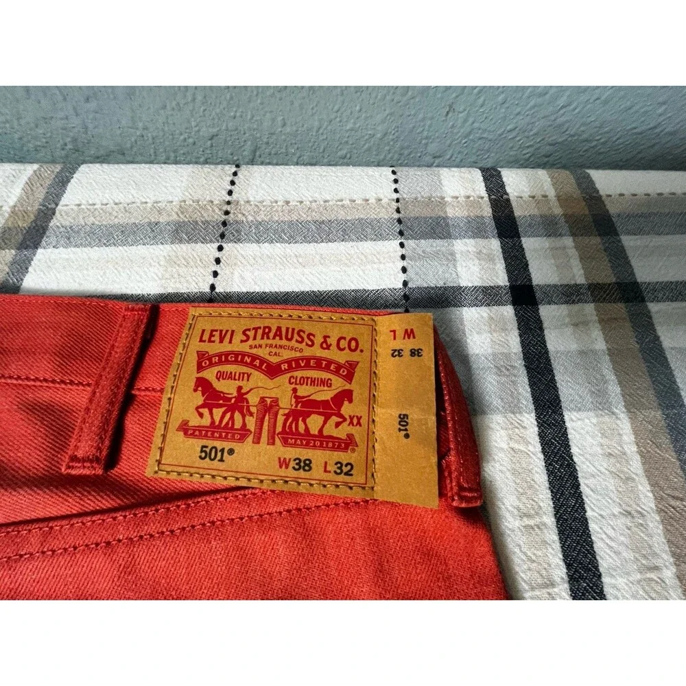 Levi’s 501 Shrink-to-Fit Jeans Unwashed Denim Orange/ Red W38 L32 NWOT